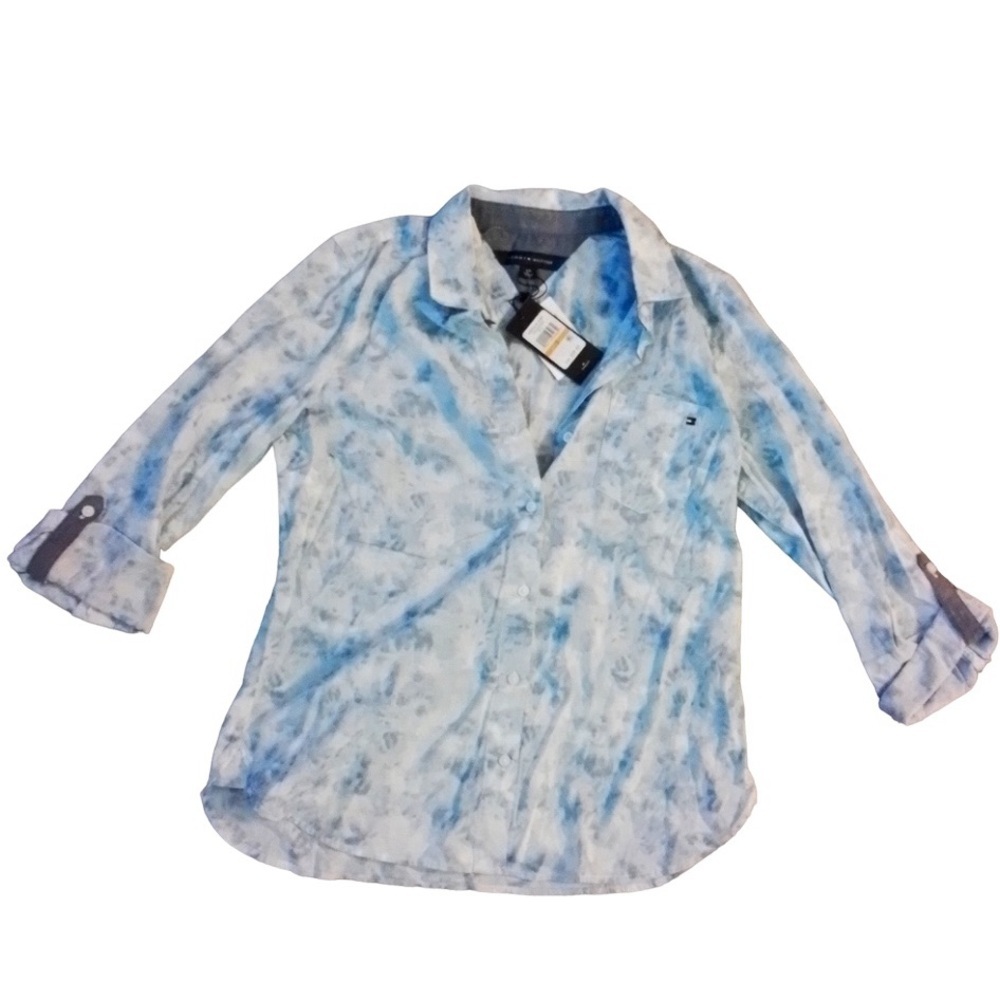 Tommy Hilfiger New With Tags Blue And White Tie Dye Button Down Shirt